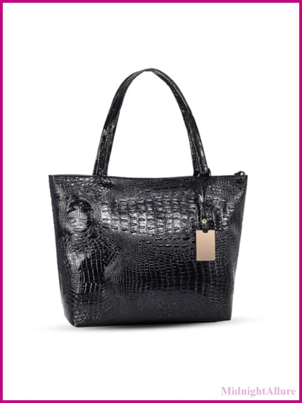 Large Crocodile Print Leather Tote Bag Zipper Shoulder Bag